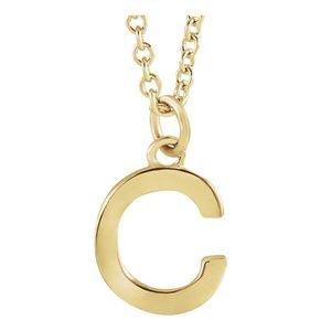14k Yellow Gold 9.5mm Small Block Initial C Necklace, 18 Inch